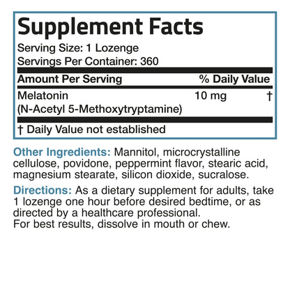 Melatonin 10Mg Fast Dissolve Tablets - Sleep Aid - Fall Asleep Faster, Stay Asleep Longer, 360 Peppermint Flavored Tablets