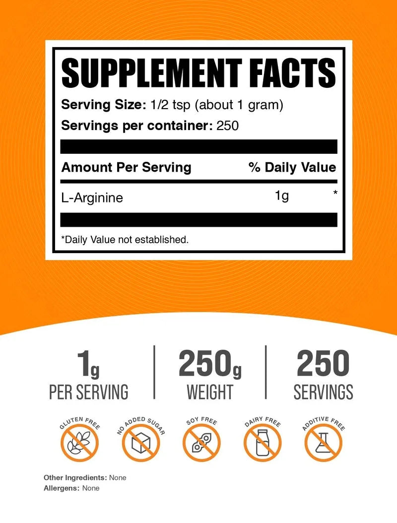Bulksupplements L-Arginine Powder - Arginine Supplement - Unflavored, 1G per Serving, 5Kg (11 Lbs)